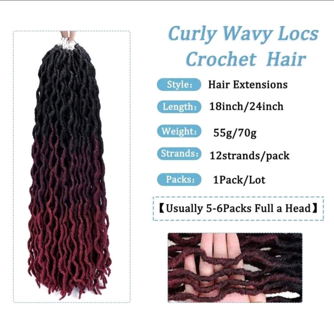 Curly Wavy Locs Crochet Hair — 1B/Burgundy