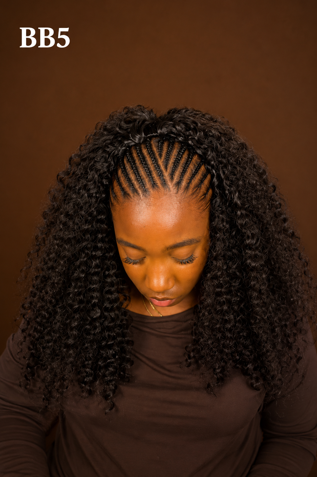 BB5 — cornrow front with curly crochet hair