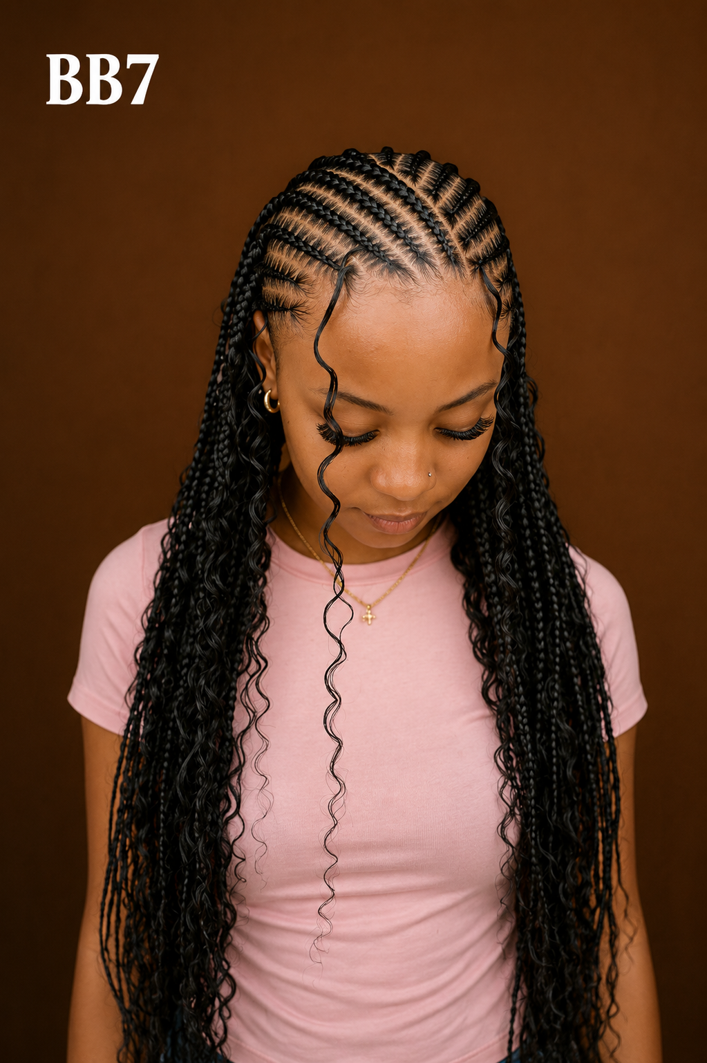 Stitch cornrows with boho curly ends
